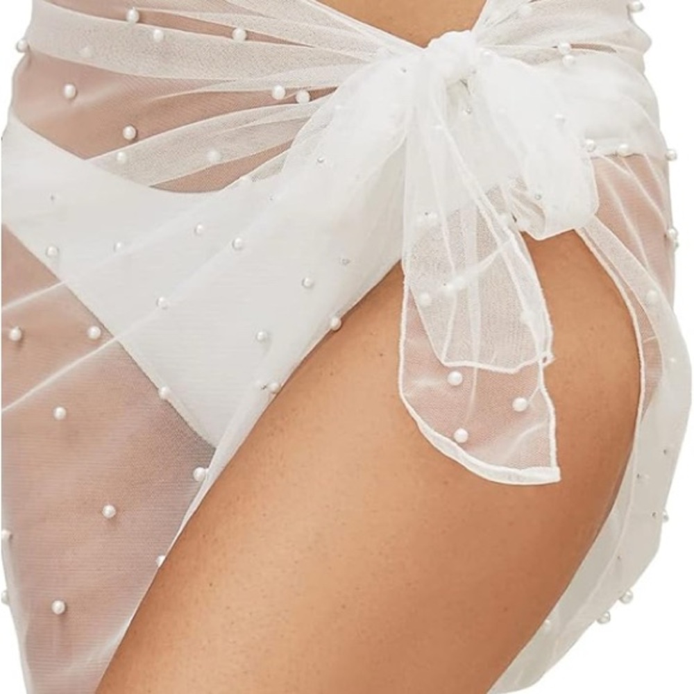 White Sheer Pearl-Embellished Sarong